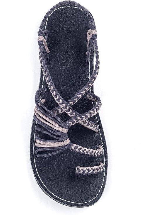 Shoes - Women's Grey Blue Nylon Slip On Water Resistant Flat Sandals Palm Leaf Casual